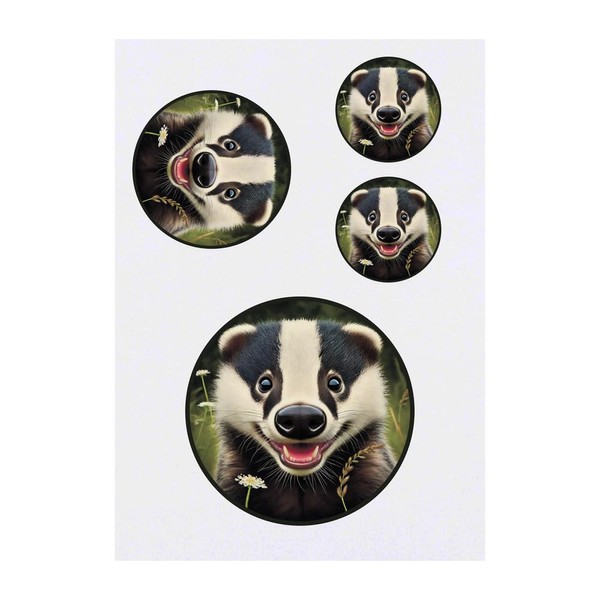 4 x 'Smiling Badger Cub' Temporary Tattoos - Water Resistant,