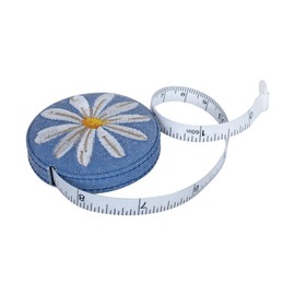 Hobby Gift Tape Measure - Retractable Fabric Covered Sewing Tape Measure - 150cm/60 inch - Denim Daisies
