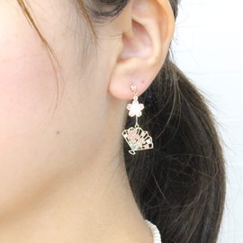 Jewelry Shop M Women's Earrings, Made in Japan, Black Cat, White Cat, Cherry Blossom, Fall Foliage, Asymmetry, Hypoallergenic