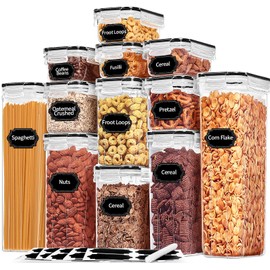 PRAKI Airtight Food Storage Containers with Lids, 12PCS Plastic Kitchen Storage Containers for Pantry Organizers and Storage - Cereal, Rice, Flour and Sugar Containers with Labels & Marker