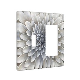White Dahlia Flower 2 Gang Light Switch Cover Combination Wall Plate Decorative Vintage Grey Cream Hues Outlet Cover Switchplate Electrical GFCI Device Faceplate Kitchen Bathroom Home Decor