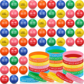 120 Pcs Motivational Stress Balls and Inspirational Silicone Bracelets Set, 60 Foam Balls Inspirational Relief Balls 60 Quote Rubber Wristbands for School Carnival Reward Gift Motivational Party Favor