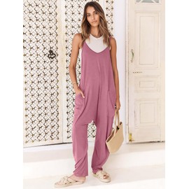 ANRABESS Women's Casual Loose Sleeveless Jumpsuits Spaghetti Strap Harem Long Pants Romper Overalls Summer Trendy Outfits Pink XX-Large