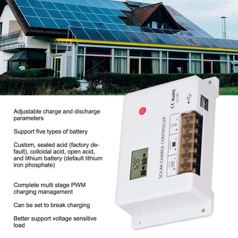 PWM Solar Charge Controller Regulator LCD Display for Lithium Sealed