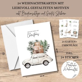 celebr8te Christmas Cards with Envelope Set and Free Stickers (24 Pieces Each) – Greeting Cards, Postcards, Gift Cards – Christmas Cards Set BIGPACK (No. I + II)