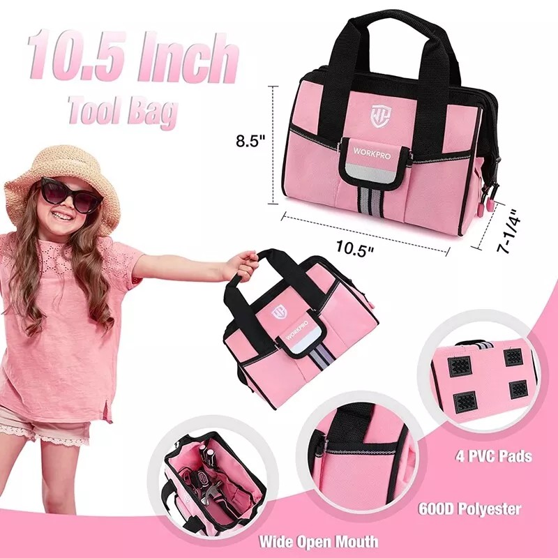 WORKPRO 9-Piece Kids Real Hand Tool Set Pink Junior Tool