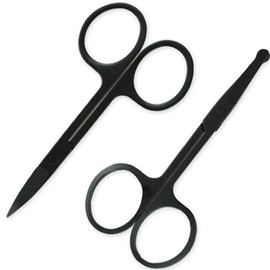 2Pack Stainless Steel Nose Hair Scissors for Trimming Facial Hair Ear Hair Eyebrow(Black)