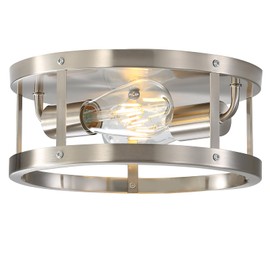 DOXVIEZE Close to Ceiling Light Fixtures, 2-Light Brushed Nickle Semi Flush Mount Ceiling Light, 11 Inch Modern Indoor House Kitchen Round Ceiling Lights for Bedroom Foyer Hallway, Easy Assembled