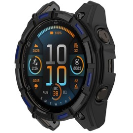 MOTONG Compatible with Garmin Enduro 3 Protective Case - TPU Protective Watch Case Cover Shell Compatible with Garmin Enduro 3(TPU Black + Blue)