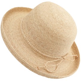 Raffia Straw Bucket Hat for Women, Packable Summer Beach Sun Hat, (US, Alpha, One Size, Beige)