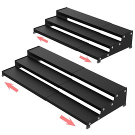 Jojocross Spice Rack Organizer 3 Tier Expandable Display Shelf(12.8"-24.01" W) Non-Skid Heavy Duty Sturdy Metal Iron Alloy Steel Step Racks 2 Packs/Black