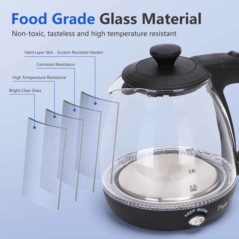 Taylor Swoden Electric Kettle with Tea Infuser, 1L Small Electric