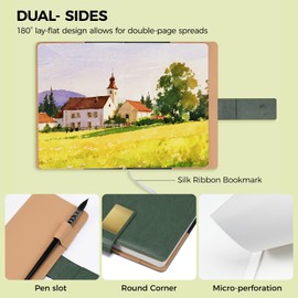 Cuaderno de bocetos de acuarela, 8.2 x 5.5 pulgadas, 20 hojas de prensa caliente 100% algodón, 300 g/m², 140 libras, papel de acuarela A5 para pintura artística, dibujo, medios mixtos