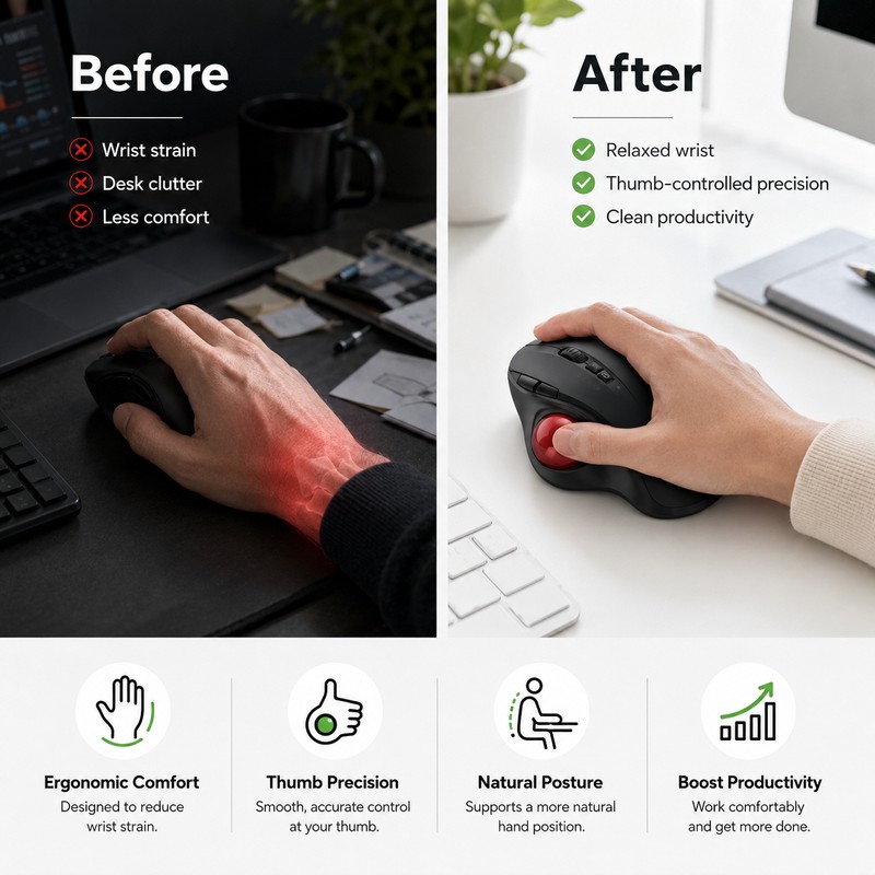 Wireless Trackball Mouse with Dual Bluetooth & 2.4GHz – Rechargeable