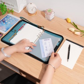 WASON Portfolio A5 Binder Journal with Zipper - Leather pu Writing Notebook Padfolio with Detachable Refillable Notebook, Legal Pad for Business Study and Travel Organizer (Cyan)