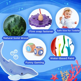 GAGAKU Montessori Toys for Kids,48 Pcs Wooden Magnetic Fishing Game for Toddlers 3-8 Years Educational Shape & Color Sorting for Kid 3-5 Boy Girl Preschool Learning Motor Skill Matching Activities