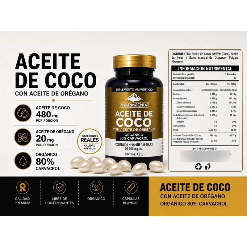 Cápsulas De Aceite De Coco Con Aceite De Orégano 60