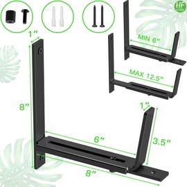 HFHOME 4 PCS Adjustable Planter Box Brackets (6 to 12.5 in), Universal Window Box Brackets, Heavy Duty Metal Flower Box Wall Mounting Hooks for Balcony, Fences, Patio, and Garden - Black