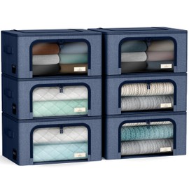 Sorbus Storage Bins with Metal Frame - Stackable & Foldable Clothes Organizer Bags - Oxford Fabric Storage Containers with Large Clear Window & Carry Handles, Bedroom Organization for Bedding & Linen