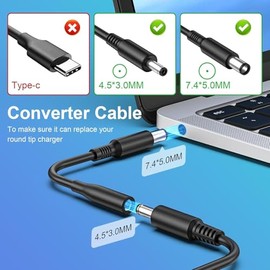 Adaptador de cargador para portátil de 65 W compatible con Dell Latitude E5440 E5470 7480 E6540 E7440 E7450 E7250 E6440 E6430 7490 7290 5490 5590 5290 LA65NM HHHHHHHHA65NM130 - Cable de alimentación