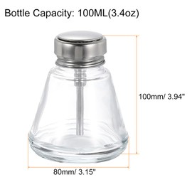 HARFINGTON 2 Pcs 3.4Oz / 100ML Glass Pumping Dispenser Bottle Square Liquid Pumping Press Push Down Alcohol Container with Metal Flip Cover for Nail Polish Remover Dispensing Alcohol