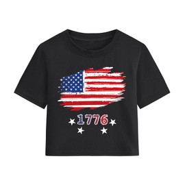 Girl July 4th Tops American Flag Shirt Stars and Stripes Outfit Girls USA Flag 1776 Crop Tops Clothes 8 Years