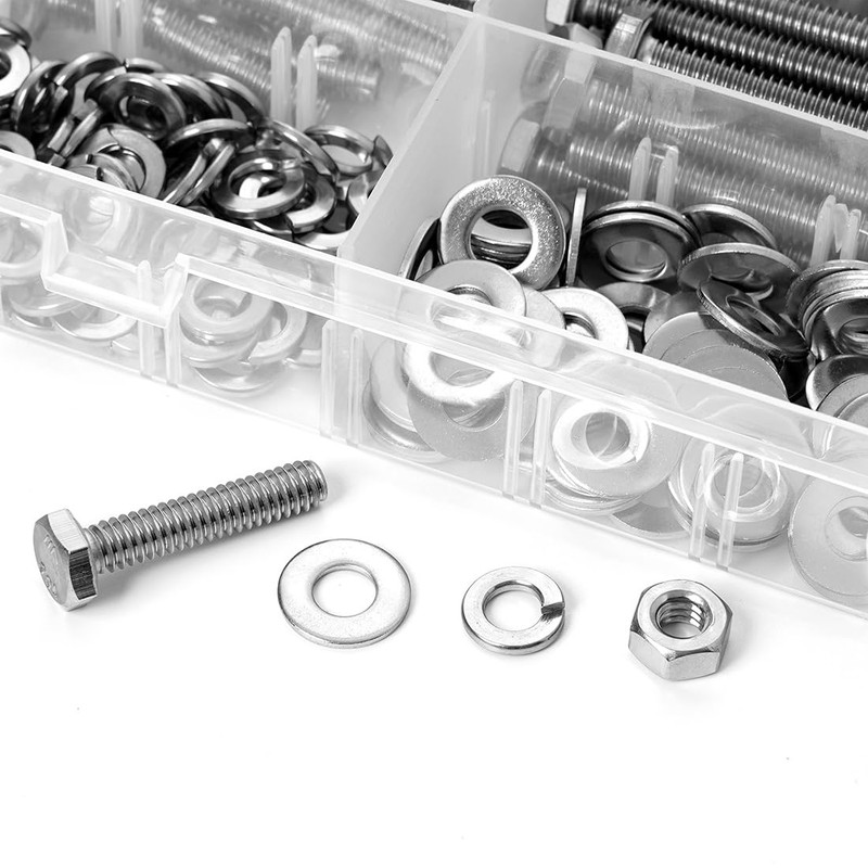 280PCs 1/4-20 Hex Bolts Screws Hex Nuts Flat Washers Lock