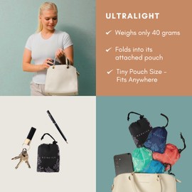 Nereiva 5 Pack 55 Pound Reusable Grocery Bags with attached pouch, Large Capacity, Durable, Washable, Foldable into a Small Pouch, Easy Shoulder or Hand Carry with handles, Stylish Shopping bag