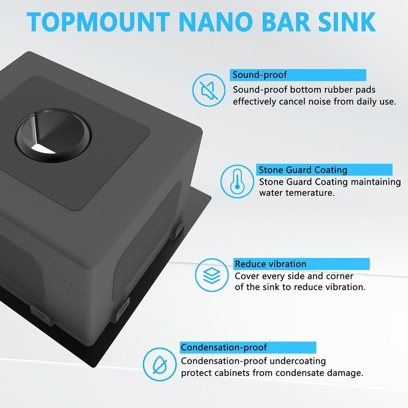 13 x 15 inch Drop in Bar Sink Black, Small