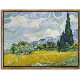 Wheat Field with Cypresses by Van Gogh Famous Oil Paintings Reproduction Modern Framed Landscape Giclee Canvas Prints Artwork Pictures on Canvas Wall Art for Home Office Decorations,12"x16" inch