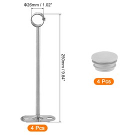 sourcing map 4Pcs 250mm Closet Rod Support Bracket, Rod Holder Wardrobe Accessories Clothes Rail Seat for Bedroom Bathroom, Silver