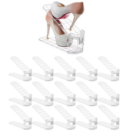 beehomay Shoe Slots Organizer Durable and Thick,Elephant-Shaped Adjustable Shoe Stackers,Space Saving for Closet Storage (Transparent - Silver, 15Pack)