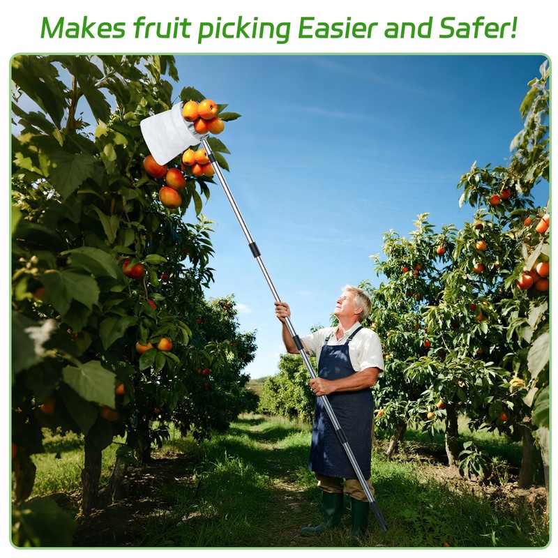 BURMONG 13.8 FT Fruit Picker Tool with Stainless Steel Pole