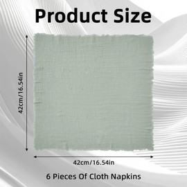 WADUBI Fabric Napkins, Set of 6 Cotton Cloth Napkins 42x42 cm, Square Table Napkins with Fringe for Dining, Holidays, Wedding Reception, Washable, Green