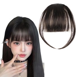 2Pcs Clip in Bangs Hair Bangs Clip in Hair Extensions Clip in French Bangs Fringe with Temples Front Face Fringe Bangs Hair Pieces for Women(Dark Brown)