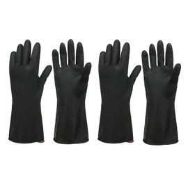 MECCANIXITY Chemical Resistant Gloves, Latex Industrial Gloves Anti-Slip Protective Safety Work Glove for Cleaning Dish Washing Resist Acid Alkali, Medium, Black, Pair of 2