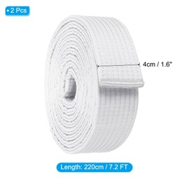 PATIKIL Taekwondo Colored Ranking Belts, 2 Pack 1.6" x7.2FT Polyester Martial Arts Colored Ranking Belt for Coach Teaching Practice, White