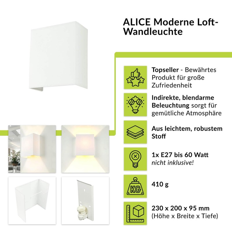 Elegant E27 60 Watt B20 cm Wall Lamp Made of