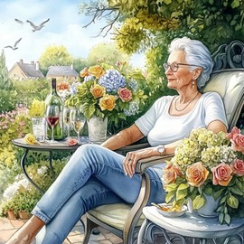 MAXBYE Diamond Painting Arts Kits, 5D Silver-Haired Woman Round Full Drill Gem Cross Stitch for Adults Beginner, DIY Flowers Diamond Art Crystal Craft Holiday Gifts Home Wall Decor 30x30cm