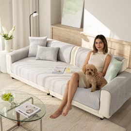 OTOB Cooling Couch Covers for 3 Cushion Couch Sofa Pet Friendly Washable, Ice Silk Fabric Non Slip Sofa Protector Pet Mat, Breathable 3D Structure Dog Sofa Covers, 1 Piece (Serene Gray, 35.4"x82.7")