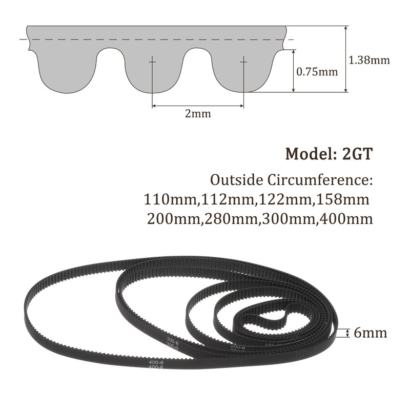 Kozelo 8pcs 2GT Closed Loop Timing Belt [Different Pitch Length
