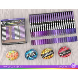 Acrylic Paint Pens 22 Assorted Purple Pro Color Series Markers Set 0.7mm Extra Fine Tip for Rock Painting, Glass, Mugs, Wood, Metal, Canvas, DIY, Outlining. Non Toxic, Waterbased, Quick Drying.
