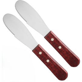 Fonteme 3.5-inch Butter Spreader Knives | Wide Blade Stainless Steel Spreader Knife | Wooden Handle Spreading Knives | Sandwich Condiment Spreader | 3.5" Blade, Serrated [2PK]