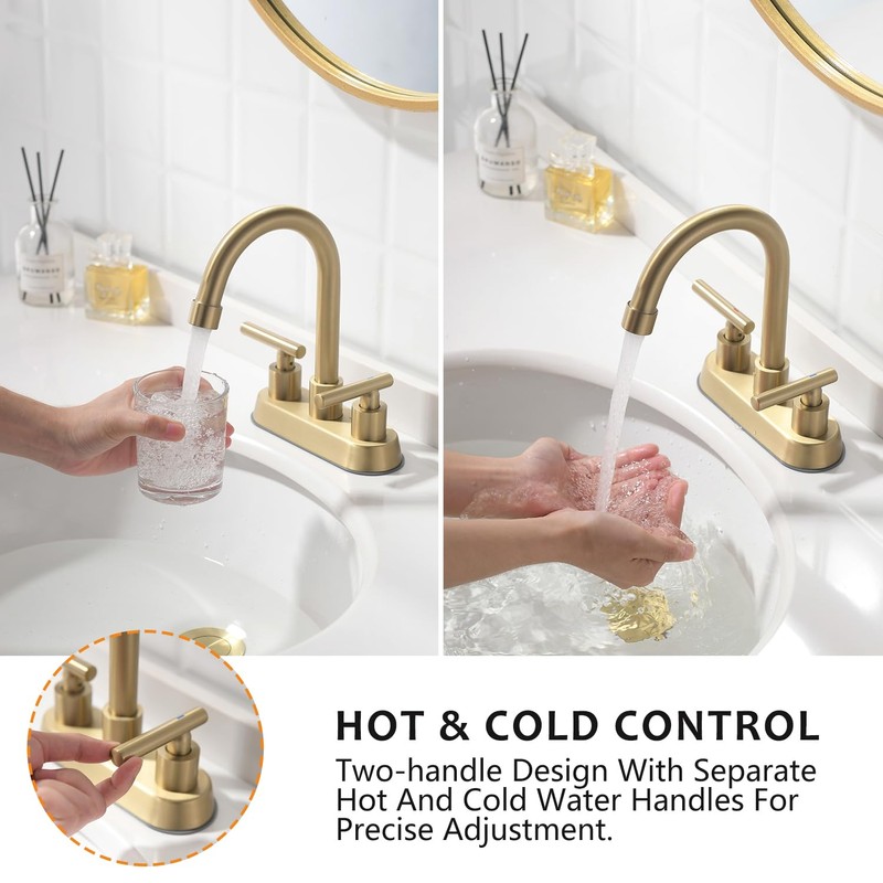 YardMonet Gold Bathroom Faucet, Brushed Gold Bathroom Faucet with 2-Handle