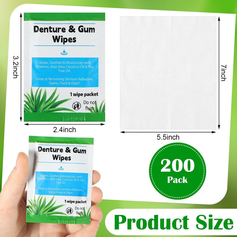 Timgle 200 Pcs Denture Cleaning Wipes Refreshes Gums Deep Cleaning