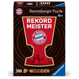 Ravensburger 12001342 Wooden Puzzle 12001342-FC Munich 300 Pieces Contour Wooden Puzzle with Sturdy, Individual Puzzle Pieces and 25 Small Wooden Figures = Whimsies, for FC Bayern Fans from 12 Years