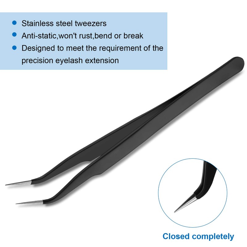 2 Pieces Straight and Curved Tip Tweezers Eyelash Extension Tweezers,