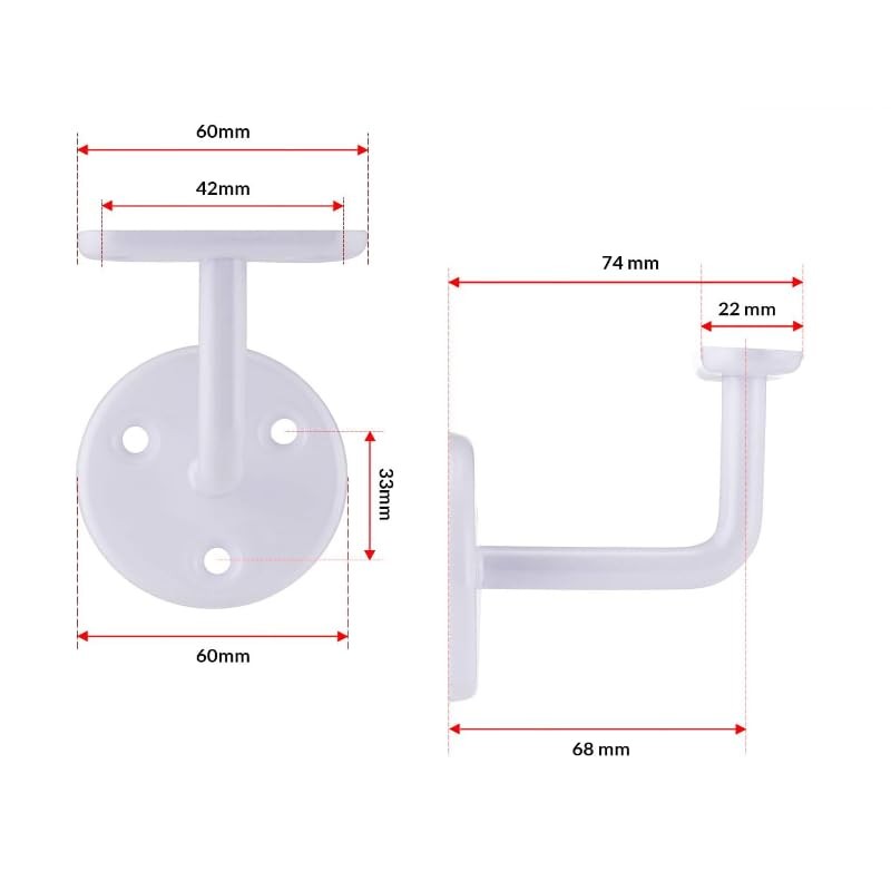 Set of 4 White Handrail Brackets, 63mm Banister Brackets for