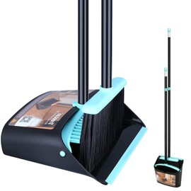Broom with Dustpan Combo Set,Dust pan with Broom Combo Set,Standing Dustpan and Broom with 54” Long Handle for Indoor Lobby Office Kitchen Sweeping
