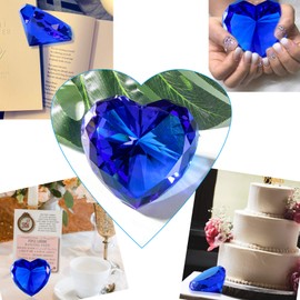 Blue Crystal Diamonds Paper Weights, Heart Shape Real Diamond Glass Gems Paperweight for Decoration, Big Diamonds Home Office Decor Valentine's Day Gift Wedding Favors with Gift Box 80mm